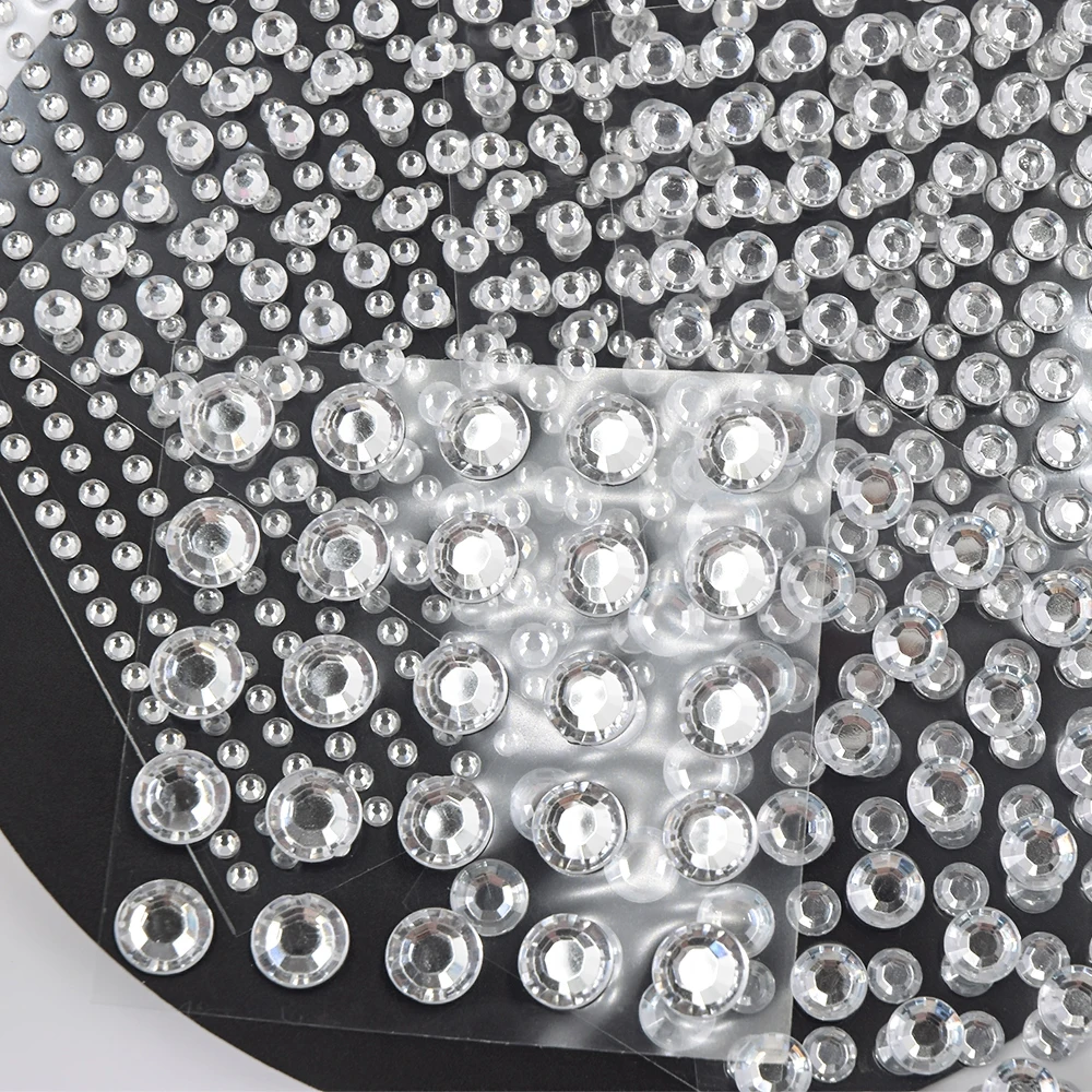 Hisenlee 3-10MM White Color Round Shape Rhinestone Stickers Flatback Self-adhesion Strass Sticker For Nail Scrapbook Embellish