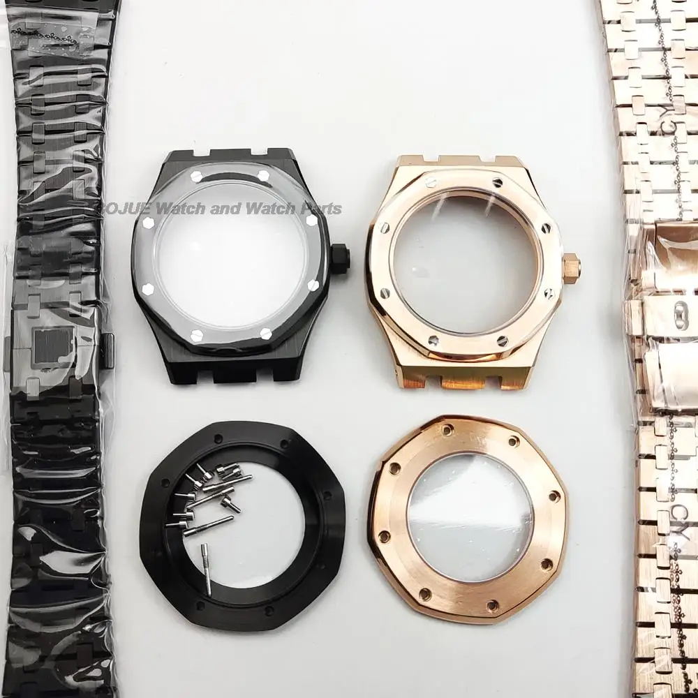 

Stainless Steel Brushed 42mm Octagon Watch Case Bracelet Glass Back Sapphire Glass for Oak NH35 NH36 Automatic Movement