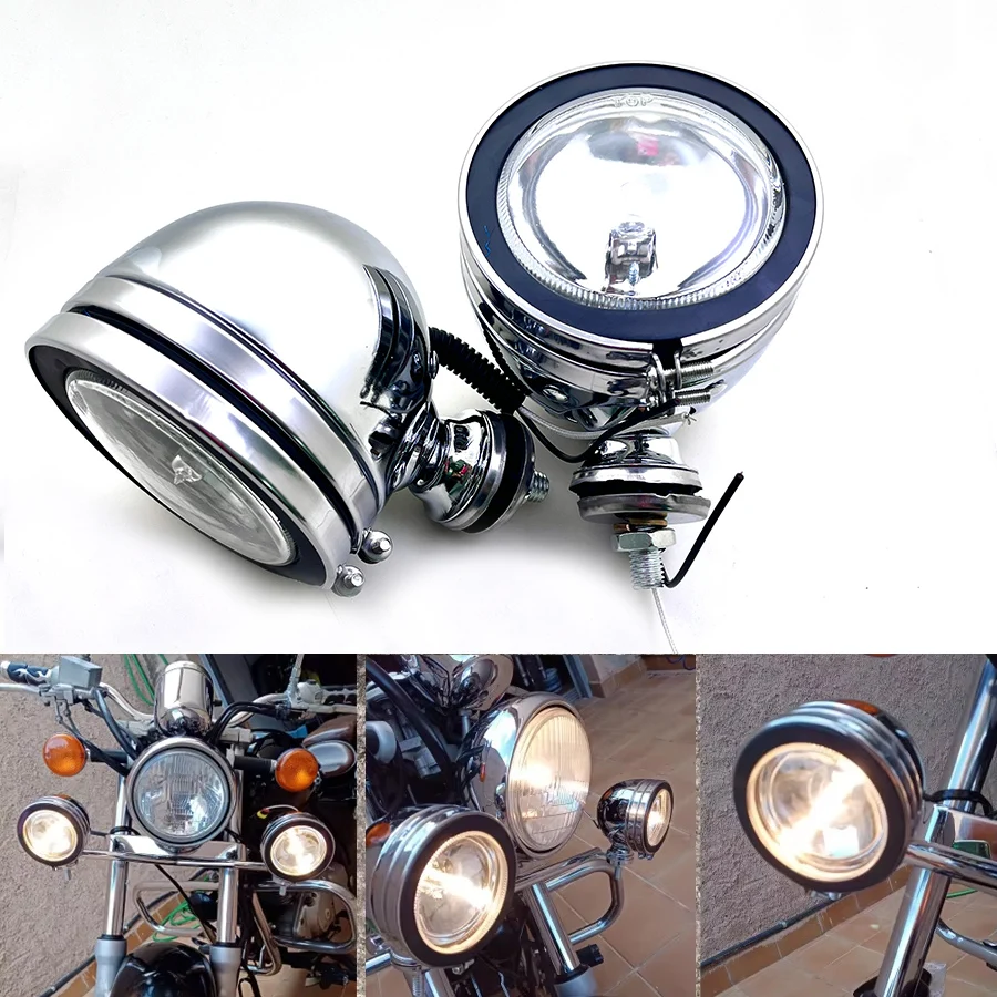 Vintage Motorcycle Patrol Car Metal Chrome Coating Headlight Left Right Fog Light Motorcycle Equipment Accessory
