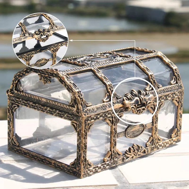 

Plastic Transparent Pirate Treasure Box Crystal Gem Jewelry Boxes Storage Organizer Trinket Keepsake Treasure Chest Jewelry Case