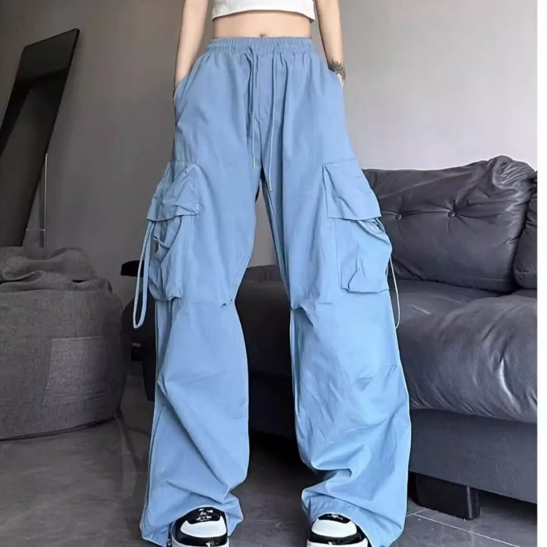 Fashion Women's Set of Spring and Summer Korean Loose Casual Top Drawstring Straight Leg Pants Two-piece Set