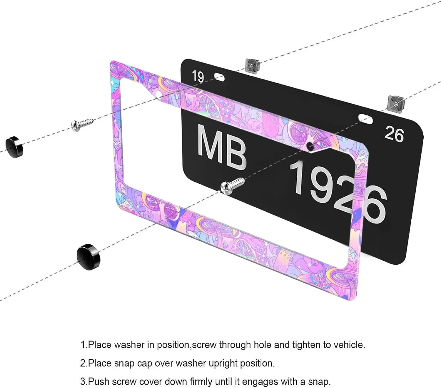 Purple Mushroom License Plate Frame Car Tag Holder 2 Holes License Plate Covers with Screw Caps Car Accessories for Men Women