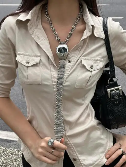 2025 Autumn/winter Y2K Style Long Sleeved Workwear Top, Women's Shirt, Women's Clothing