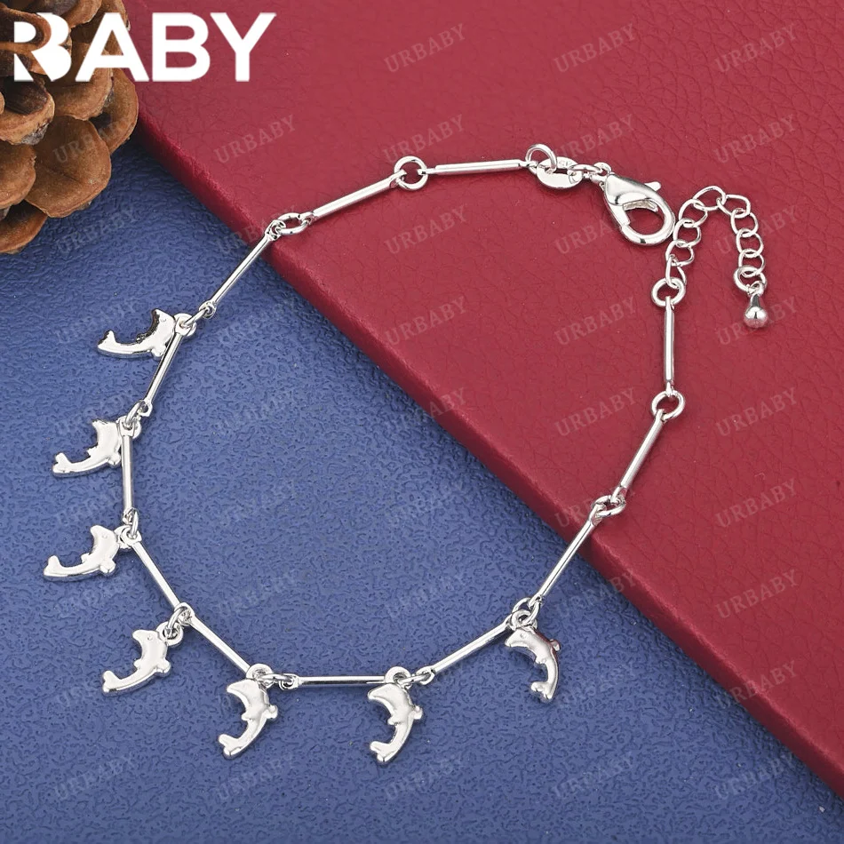 

URBABY 925 Sterling Silver Dolphin Pendant Chain Bracelet For Women Cute Fine Lively Fashion Jewelry Birthday Gift Party