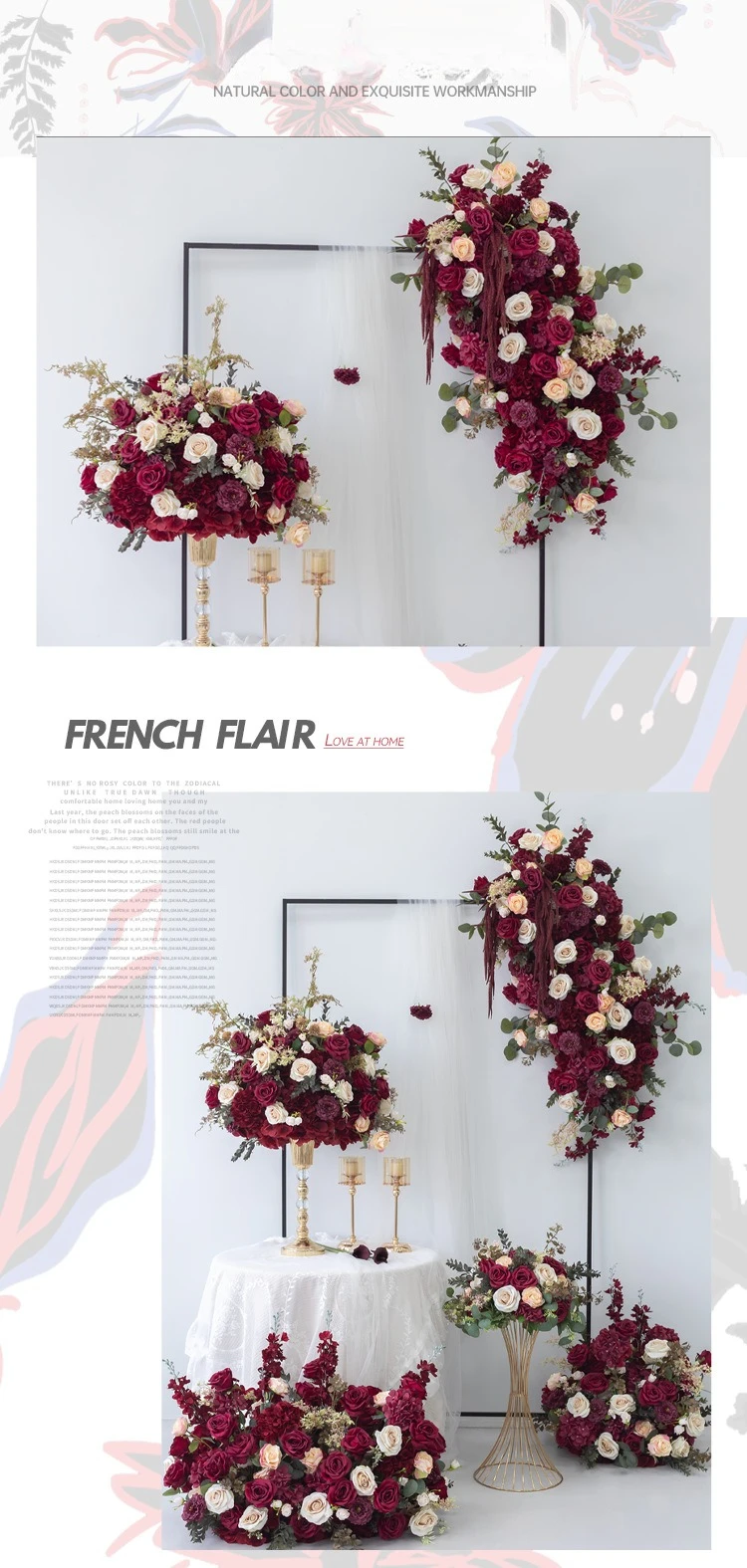 80CM Tiefrote Künstliche Blumenkugel Hochzeits-Hintergrundbogen Blumenarrangement Tischdekoration Event-Party-Dekor für den Großhandel – Detail 8