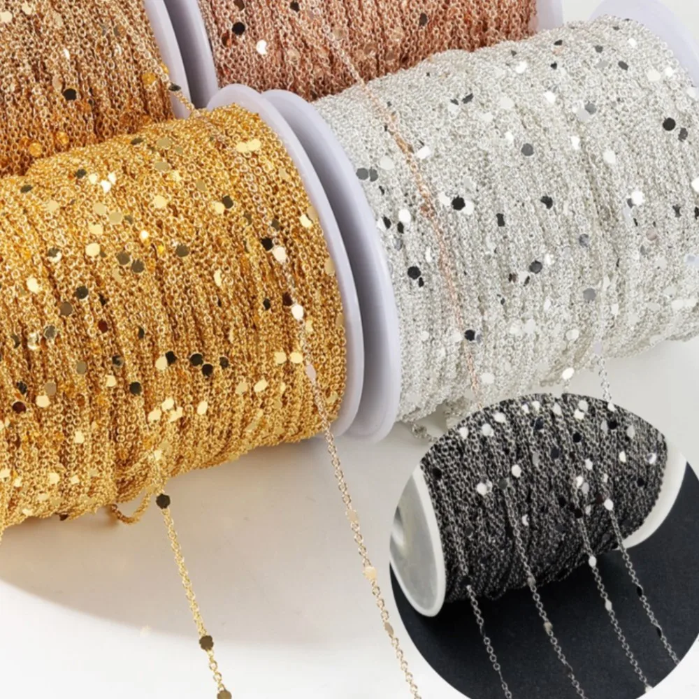 1M 2M 10Meters Sequins Chain Tassel Copper Chains for Necklace Bracelet Earrings Jewelry Making Crafts Accessories