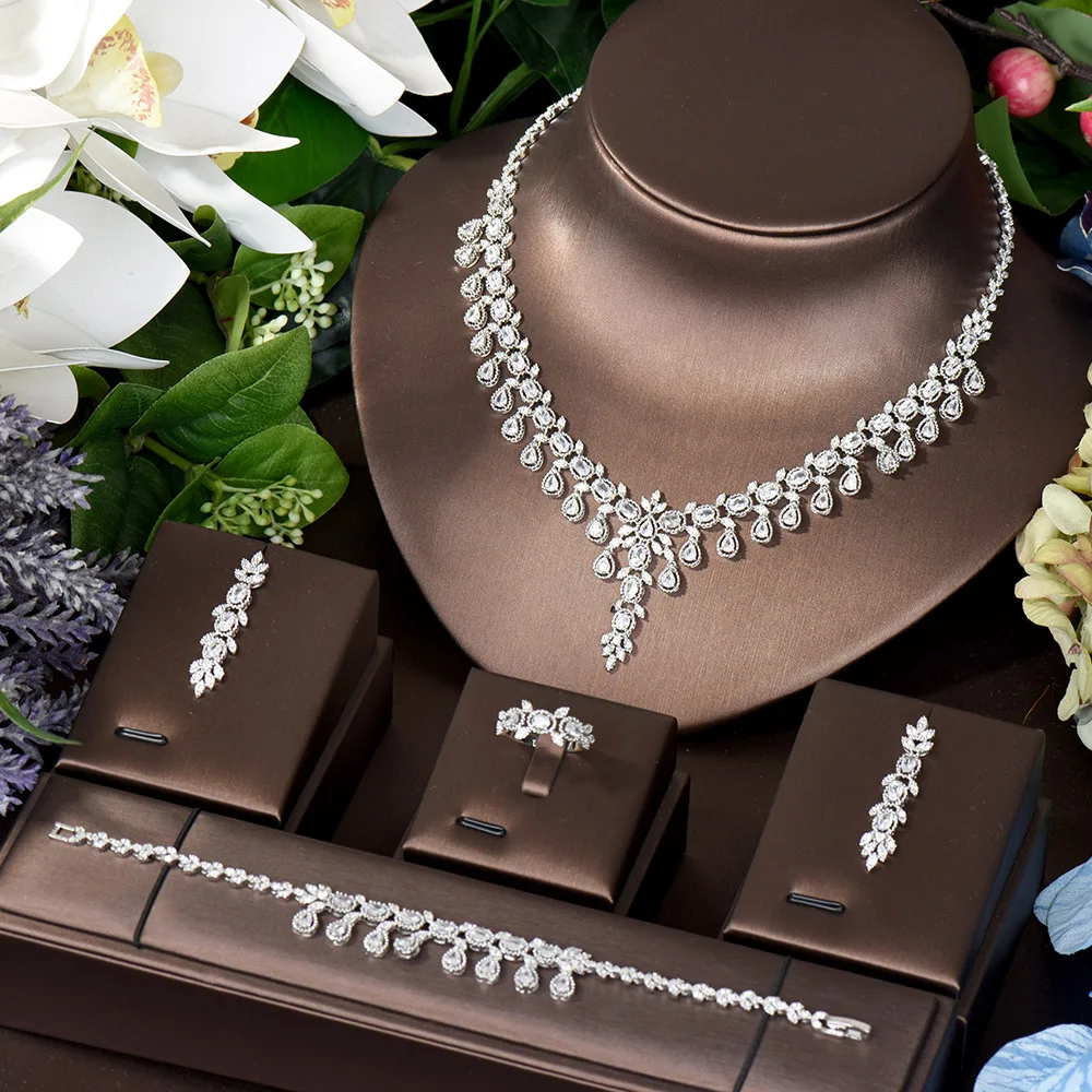 

HIBRIDE 4pcs Bridal Zirconia Full Jewelry Sets For Women Party Luxury Dubai Nigeria CZ Crystal Wedding Jewelry Set Bijoux N-834