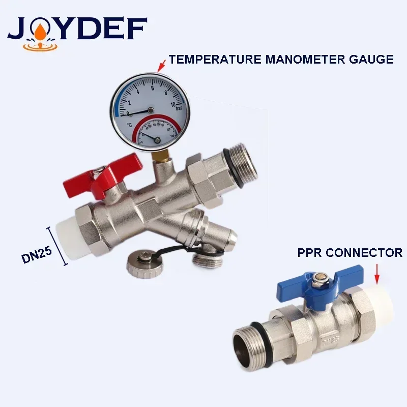 Stainless steel distribution manifold group, equipped with PPR ball valves and flow meters, default DN25 and 16mm adapter