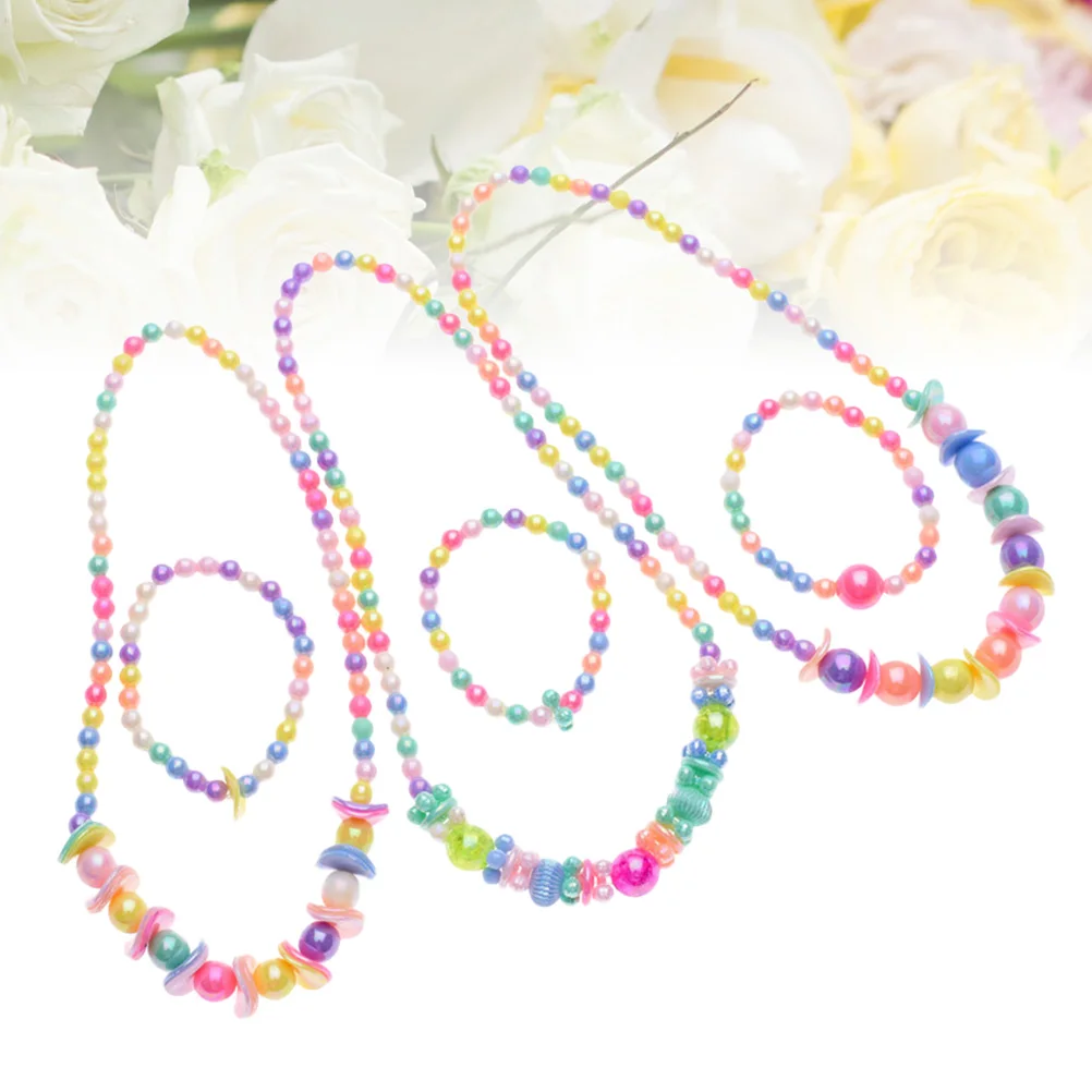 パール子供ネックレスブレスレット 3 セットガールズファッションビーズジュエリーコスチュームベビー幼児クリスマスパーティーアクセサリー