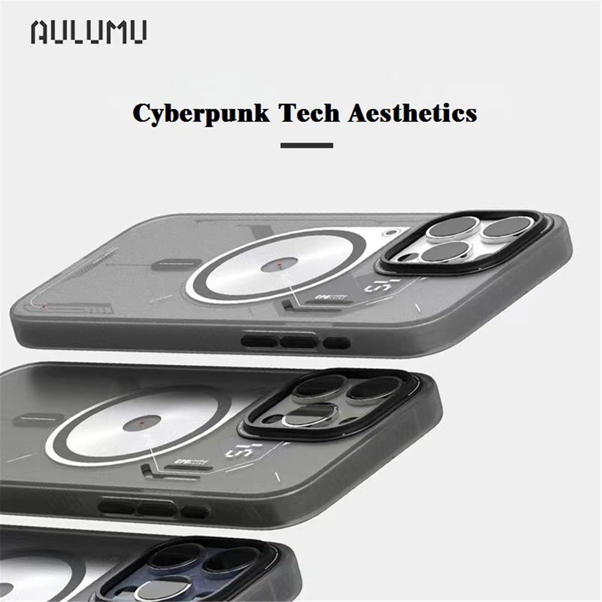 Aulumu A15 TPU for iPhone15 Pro Magnetic Case IMD Technology Compatible with Magsafe Aluminum Alloy Camera Frame Semitranslucent