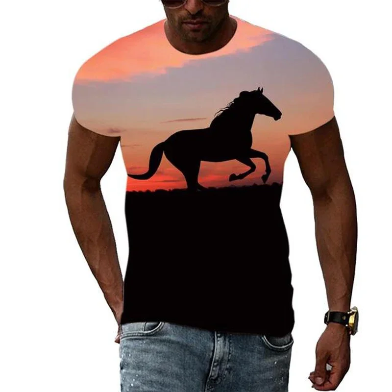 The Galloping Horse Summer Harajuku Design Fashion Men T shirt Hot Summer 3D All Over Printed Tee Tops shirts Unisex T shirt