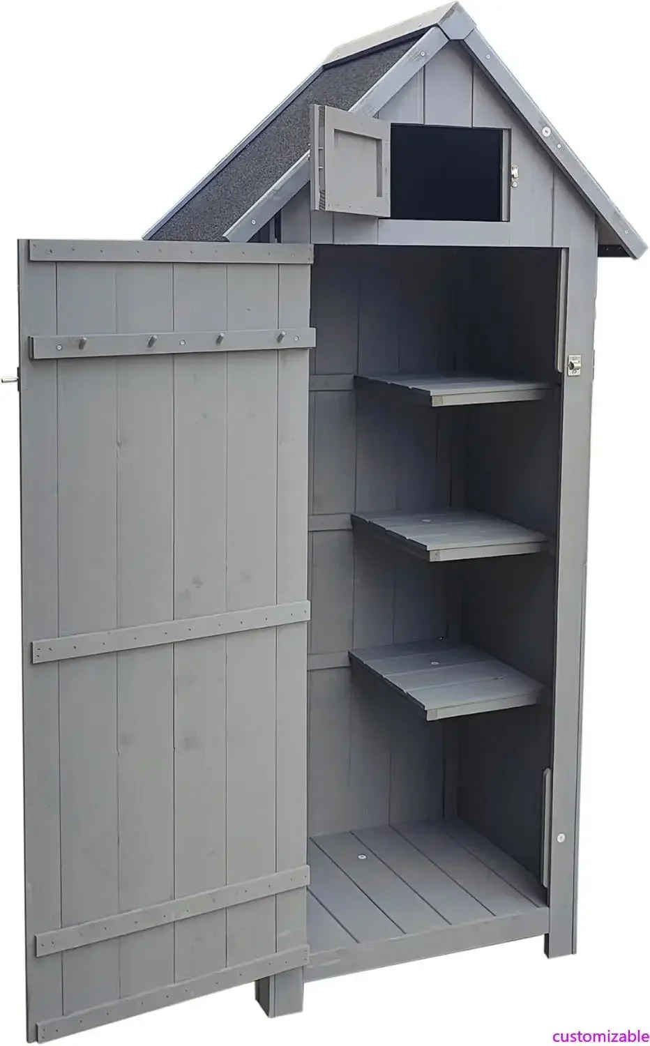 

Деревянный вертикальный садовый сарай для хранения с запирающимися дверями, высотой 65 дюймов, органайзер для садового инвентаря