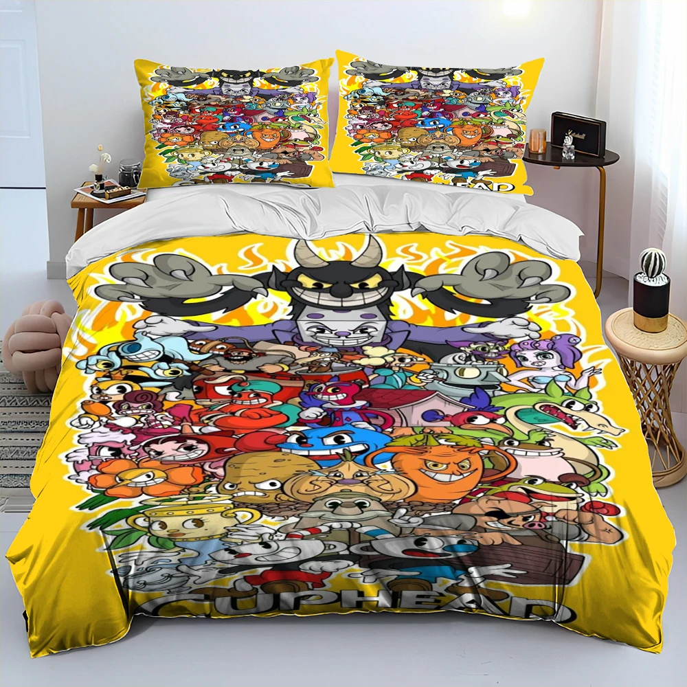 

Cuphead and Mugman,Game Gamer Comforter Bedding Set,Duvet Cover Bed Set Quilt Cover Pillowcase,King Queen Size Bedding Set kids