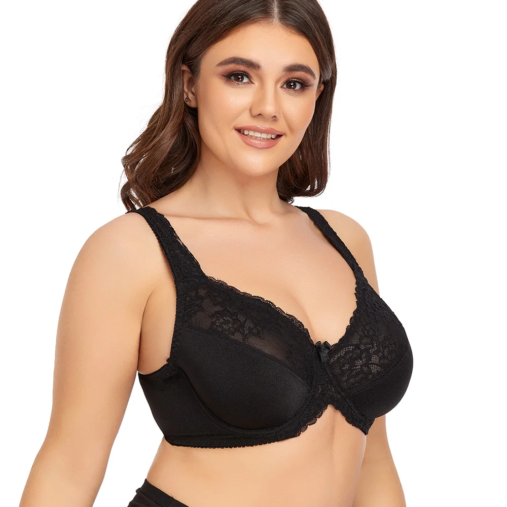 Minimizer Bra Plus Size Women Bra Full Coverage Thin Non-padded Underwire Lace Embroidery Big Cup C D E F G H I