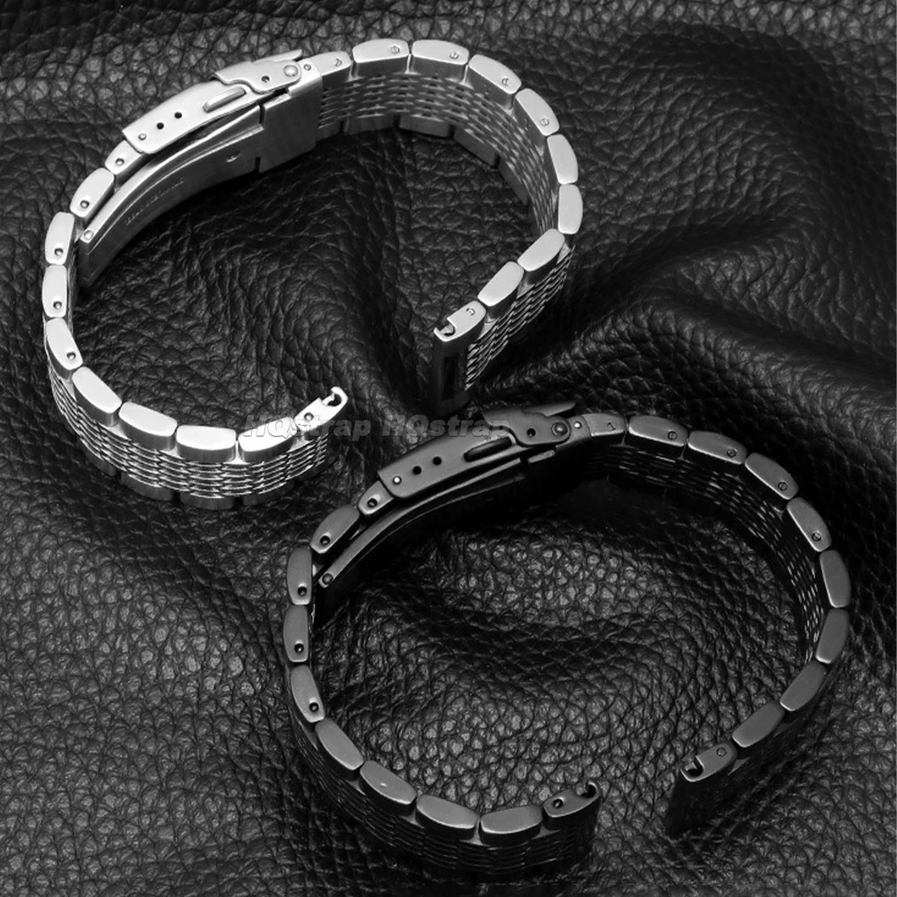 الصلبة شبكة من الاستانلس استيل سوار للطي مشبك حزام (استيك) ساعة 18 20 مللي متر 22 مللي متر 24 مللي متر المعادن العالمي حزام ل Seiko الغوص معصمه #4