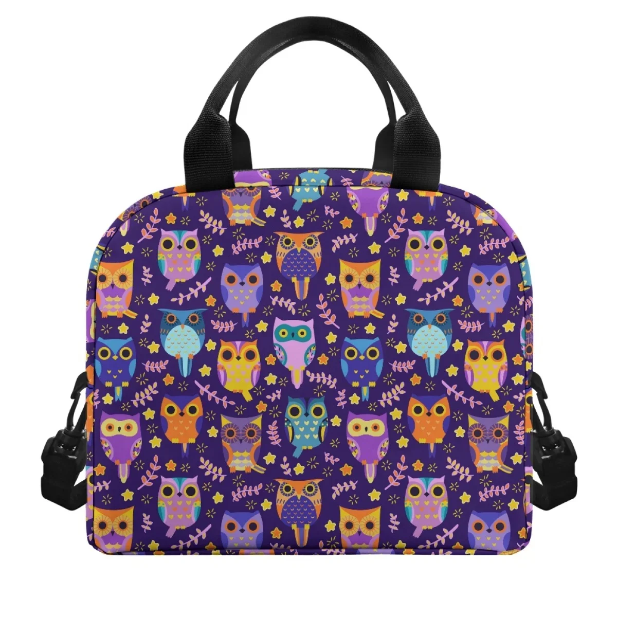 Kawaii Candy Owl Flower Pattern Woman Large Capacity Insulated Lunchbag Dirt Resistant Ladies Comfort Handle Convenience Handbag