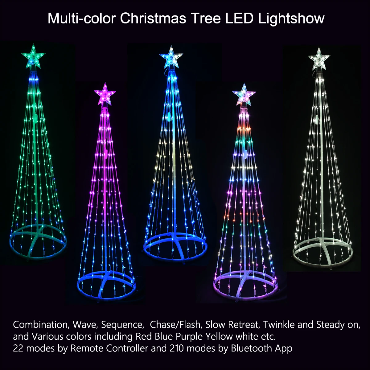 5FT Multi Color Christmas Tree LED Light Show with Remote APP control Christmas Tree Lights Indoor Outdoor Holiday Decorations