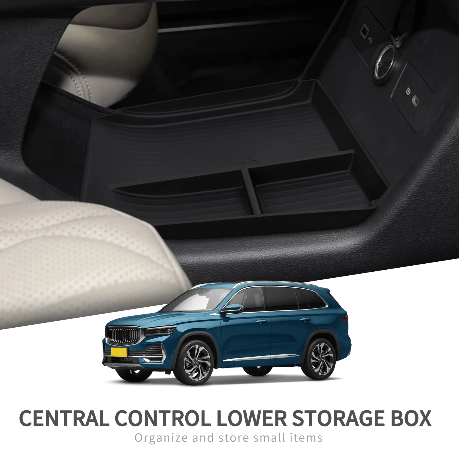 for Geely Monjaro XingYue L 2025 Center Console Lower Storage Box Car Tray TPE Organizers Accessories Tidying Black