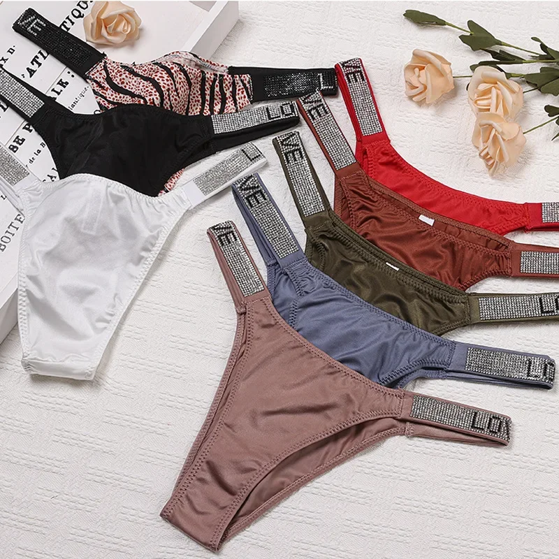 SP&CITY European Sports Rhinestone Underwear for Women Low Waist Cotton Crotch Leopard Sexy Panties Breathable Seamless Briefs