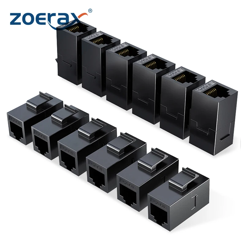 Zoerax-メスからメスのキーストーンジャック、キースターンインサート、rj45、cat6、cat5e、utp、黒