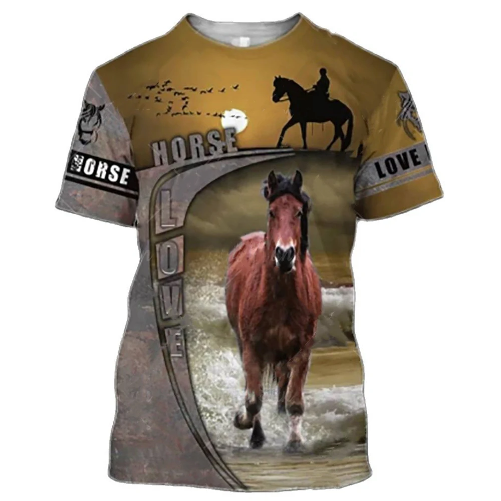 Camiseta con estampado de caballo en 3D para mujer, camisa de moda Unisex, Camiseta holgada grande con cuello redondo, camiseta informal de manga