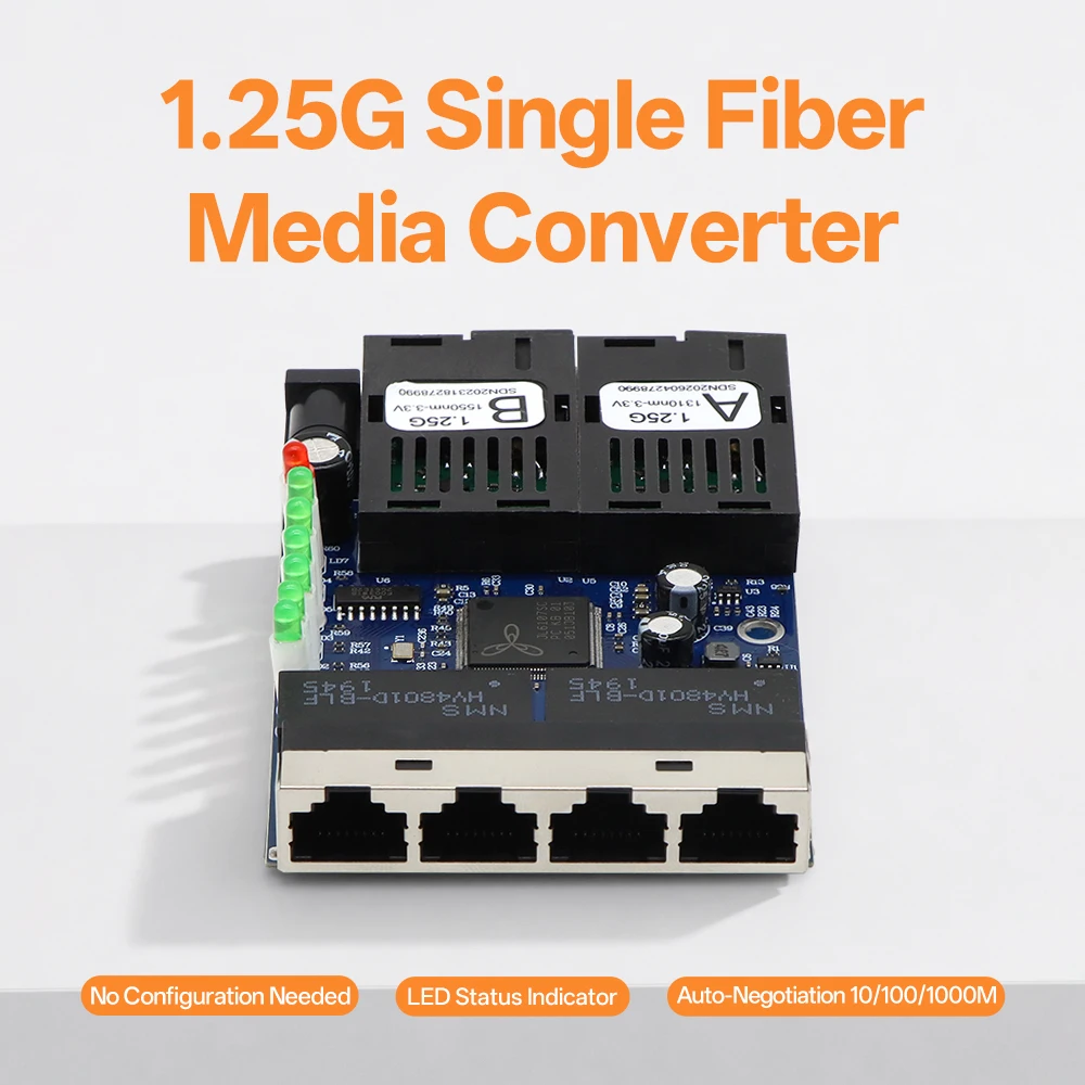 

2F4E 1.25G Gigabit Ethernet Media Converter 2 SC 4 RJ45 BIDI 3KM 10/100/1000Mbps Auto-Negotiation for CCTV NVR IP Camera Network
