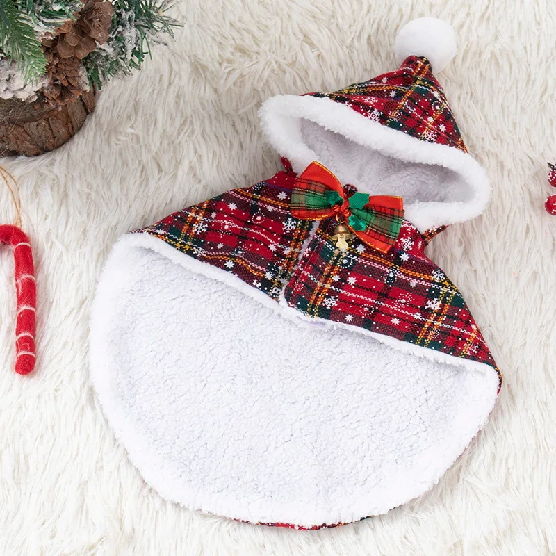 1pc Christmas Plaid Hooded Cape Pet Holiday Clothing and Pet Supplies Used for Cats and Dogs