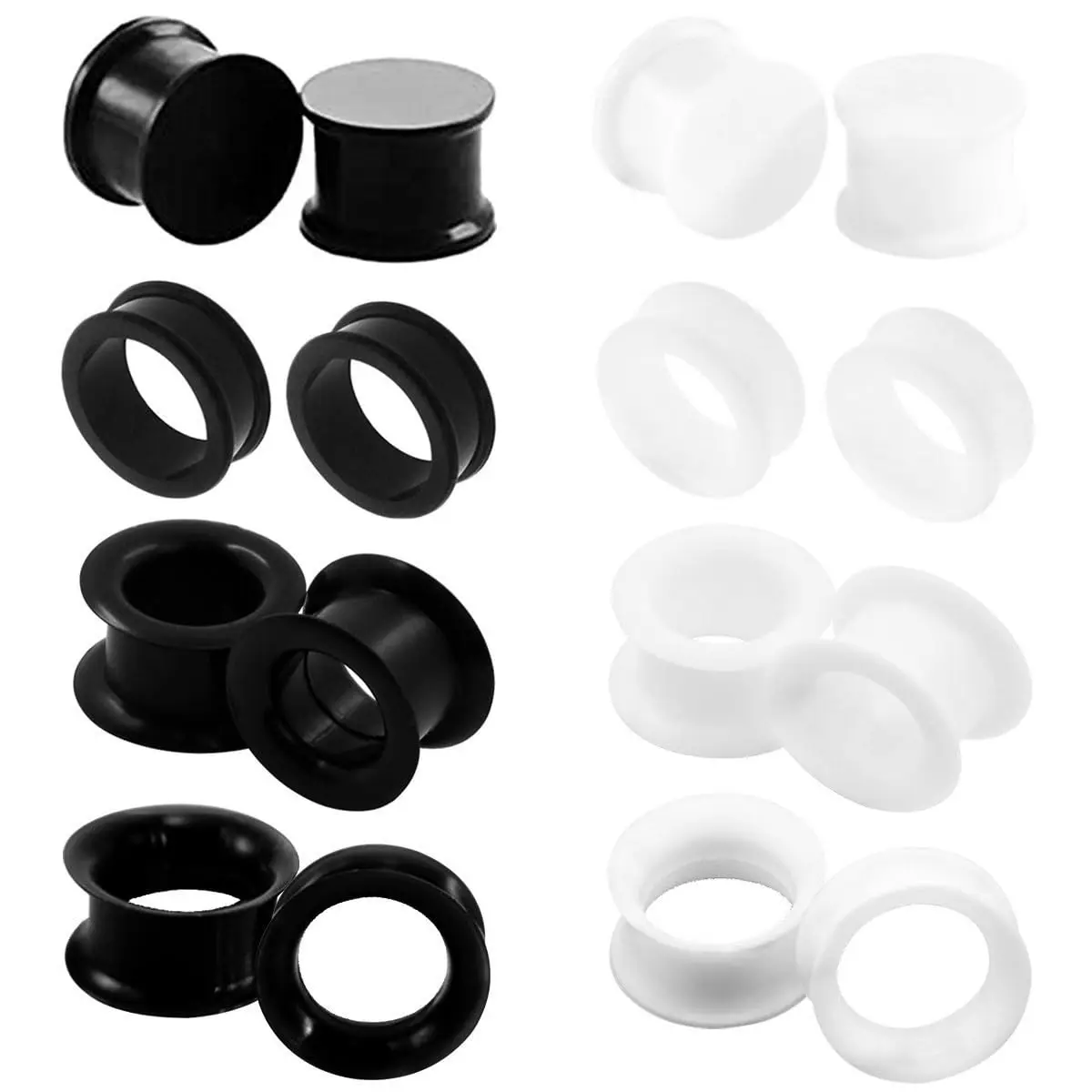 2/16szt Biało-czarne elastyczne grube silikonowe zatyczki do uszu Varies Type Flesh Tunnel Gauges for Ears Expander Lobe Piercing Rozmiar 4-20mm