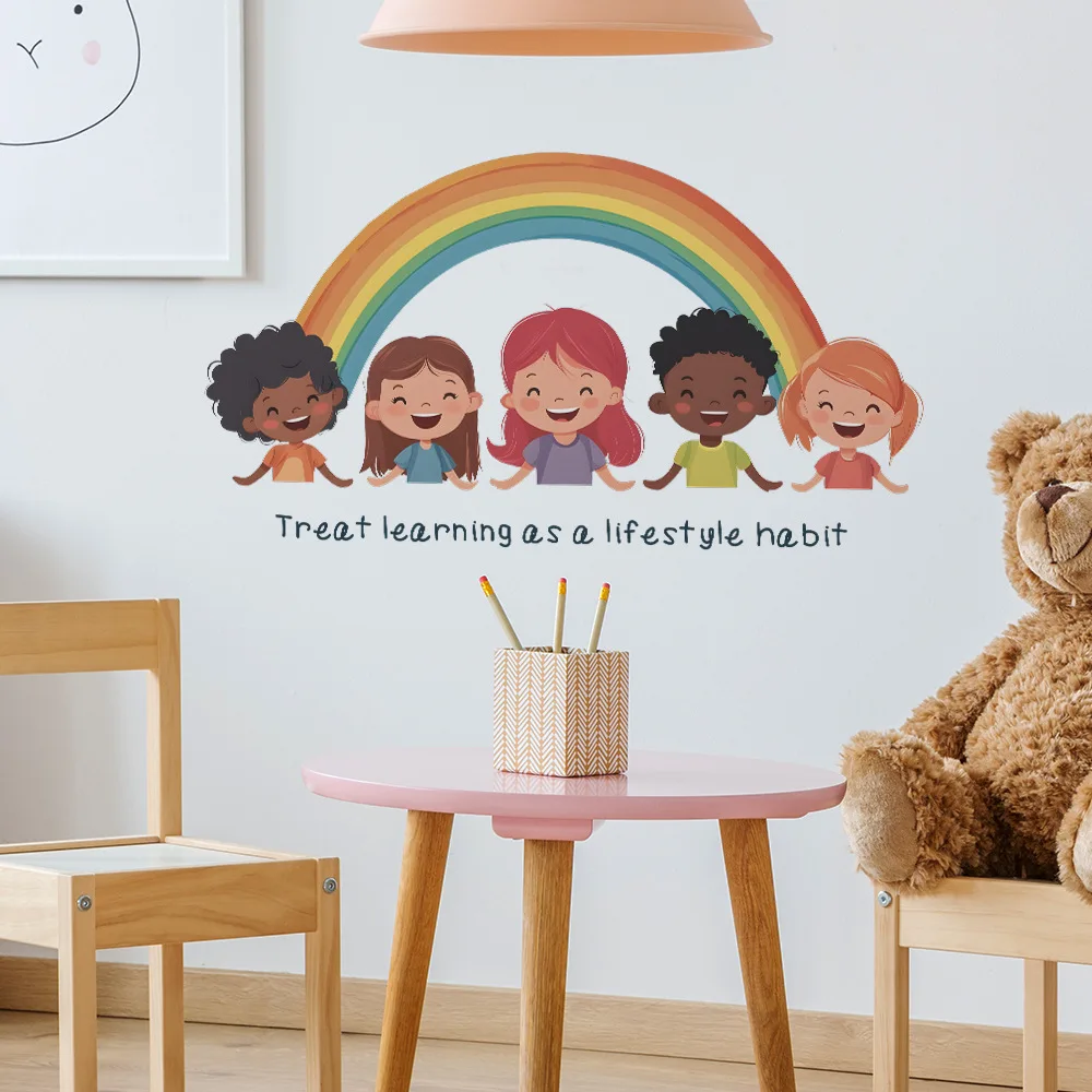 

Children's Inspiring Quotes Wall Sticker Motvational Phrase Rainbow Diy Wall Art Decals for Classroom Nursery Wall Decoration