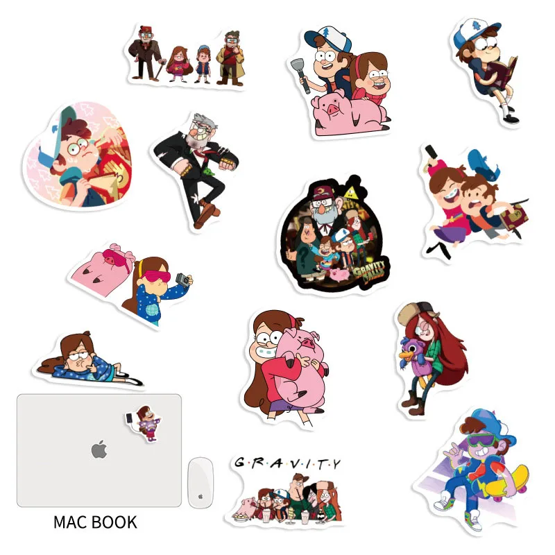 50PCS Gravity Falls DIY Cartoon Stickers Phone Trunk Refrigerator Waterproof Anime Stickers Anime Figure Image Toys Sticker Gift