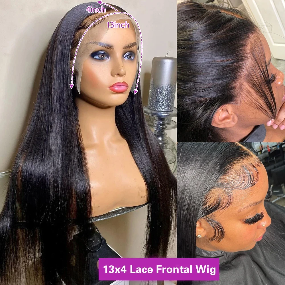 Parrucca nera Nexora 1b 13x4 40 pollici parrucche diritte per capelli umani parrucche in pizzo HD ad alta densità articoli per la vendita di liquidazione dei capelli del bambino
