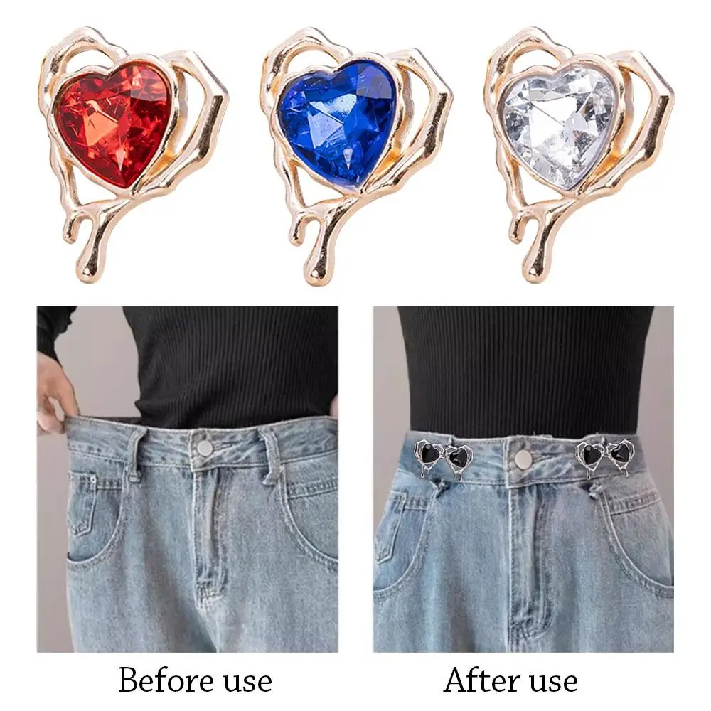 

2Pcs/Set Durable Love Diamond Jeans Buttons Reusable Repair Kit Waist Adjust Button Replacement Removable Waist Buckle for Jeans