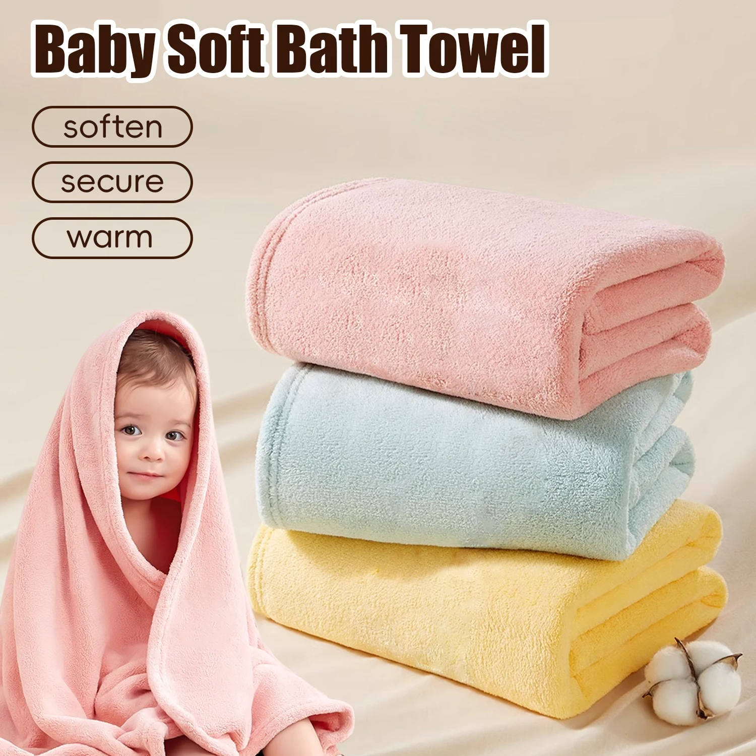 Soft Baby Blanket, Plush Material, Skin-Friendly for Newborns, Solid Color