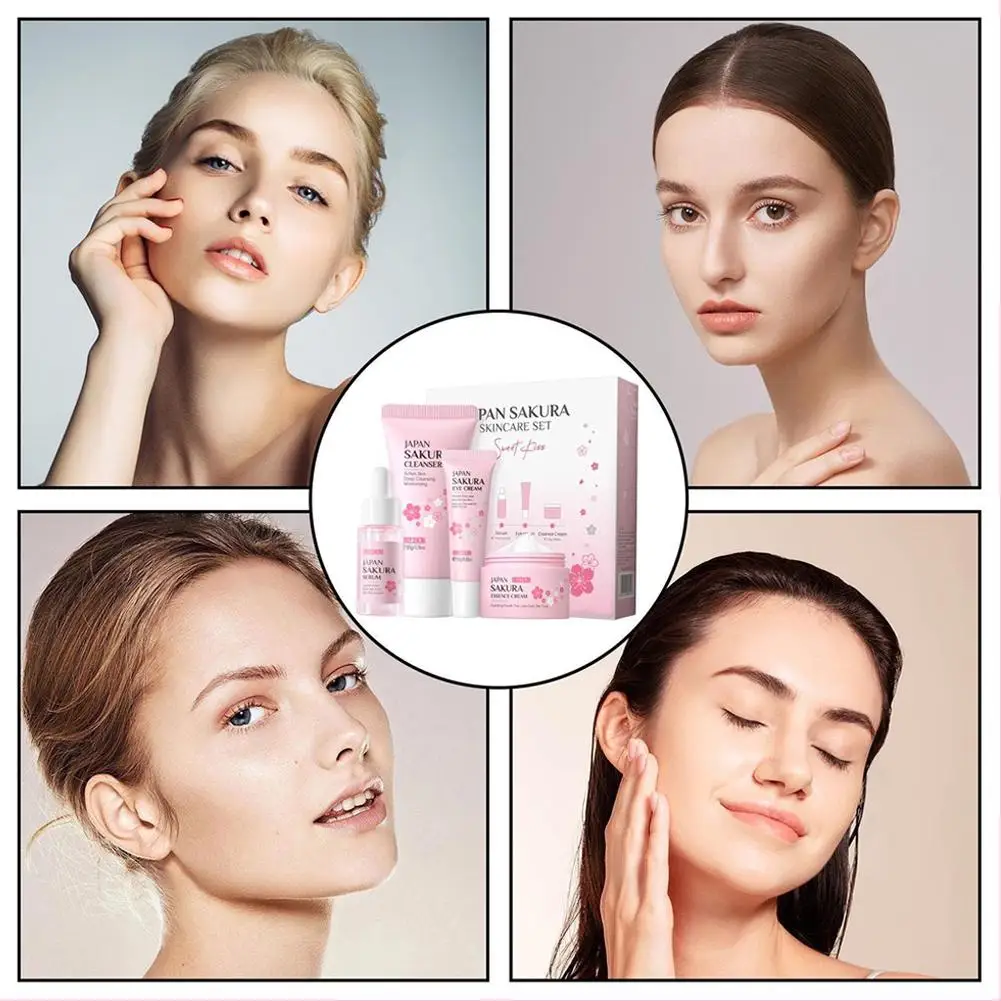 4Pcs/Set Sakura Skin Care With Cleanser Toner Eye Cream Facial Cream Sunscreen Beauty Products For Women Travel Skin Care Kit