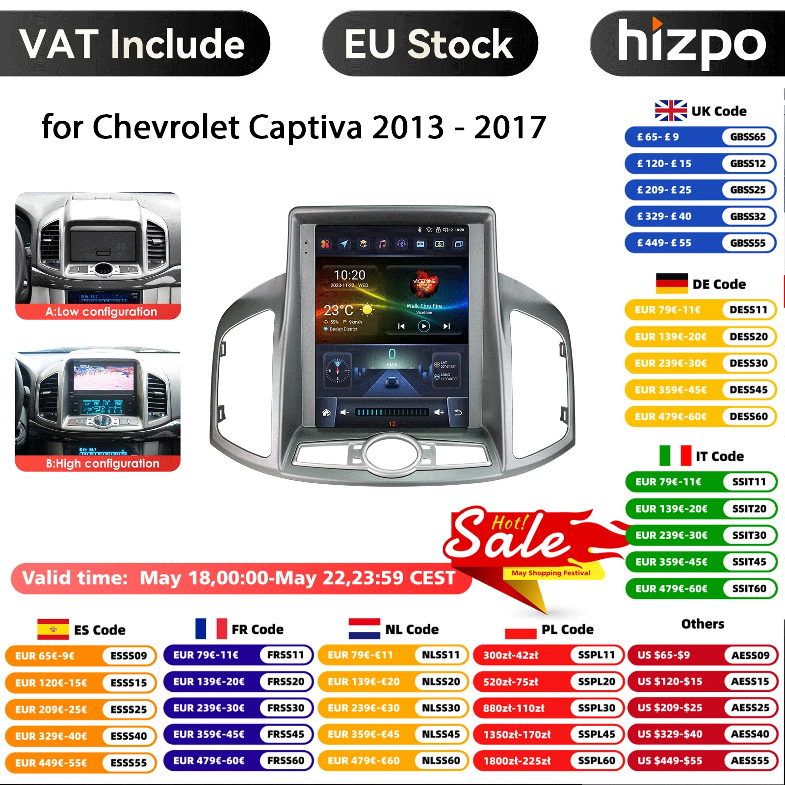 9,7 ''Carplay 4G 2 Din Android 14 Radio de coche para Chevrolet Captiva Sport 2011 - 2017 reproductor de vídeo Multimedia GPS DSP Audio estéreo