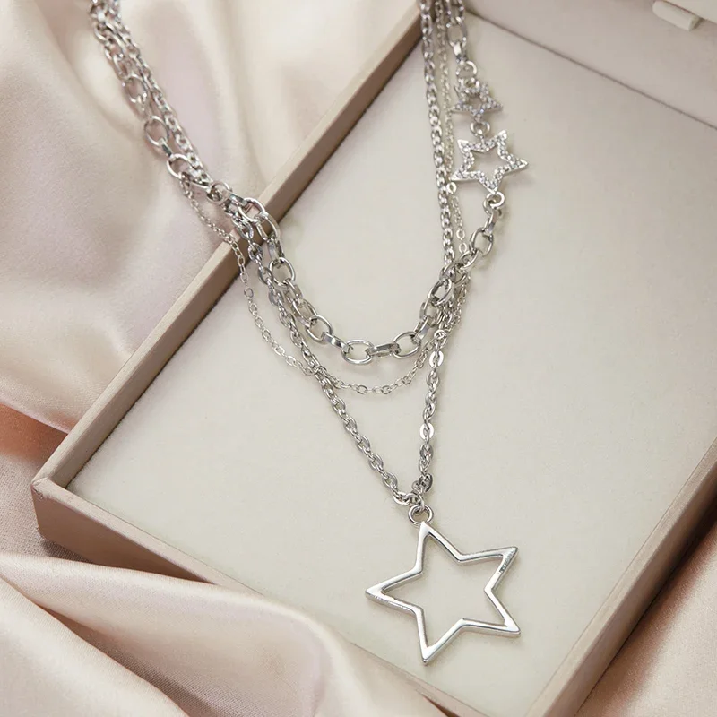 Y2K Hip-hop Cool Girl Star Zircon Pendant Multi-layer Necklace Women's European and American Simple Temperament Trend Jewelry