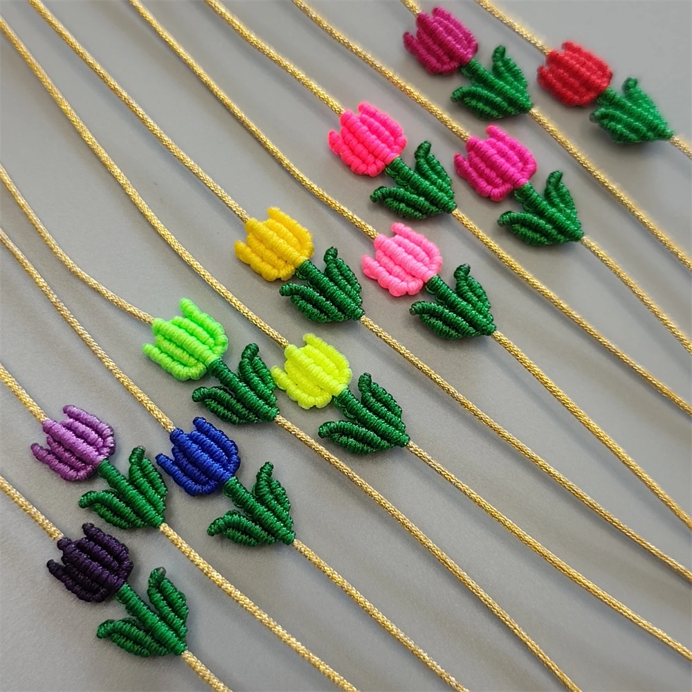 Handwork Hand Knitting Tulips kid\'s Adjustable lucky Bracelet Braided small flower Women Bestie Charm Simple Friendship gift