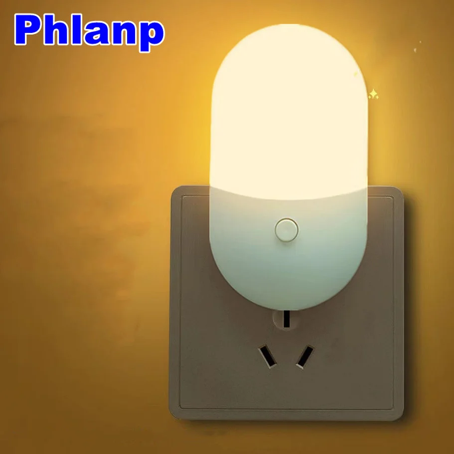 Phlanp Energy Saving Night Light Plug-in LED Feeding Socket Lamp Indoor Lighting Bedroom Night Bedside Lamp US/EU Two-color