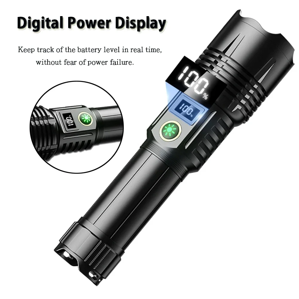 LED Flashlight Rechargeable, Zoom Super Bright Torch high Lumen Flashlight with Digital Power Display for Camping, Outdoor