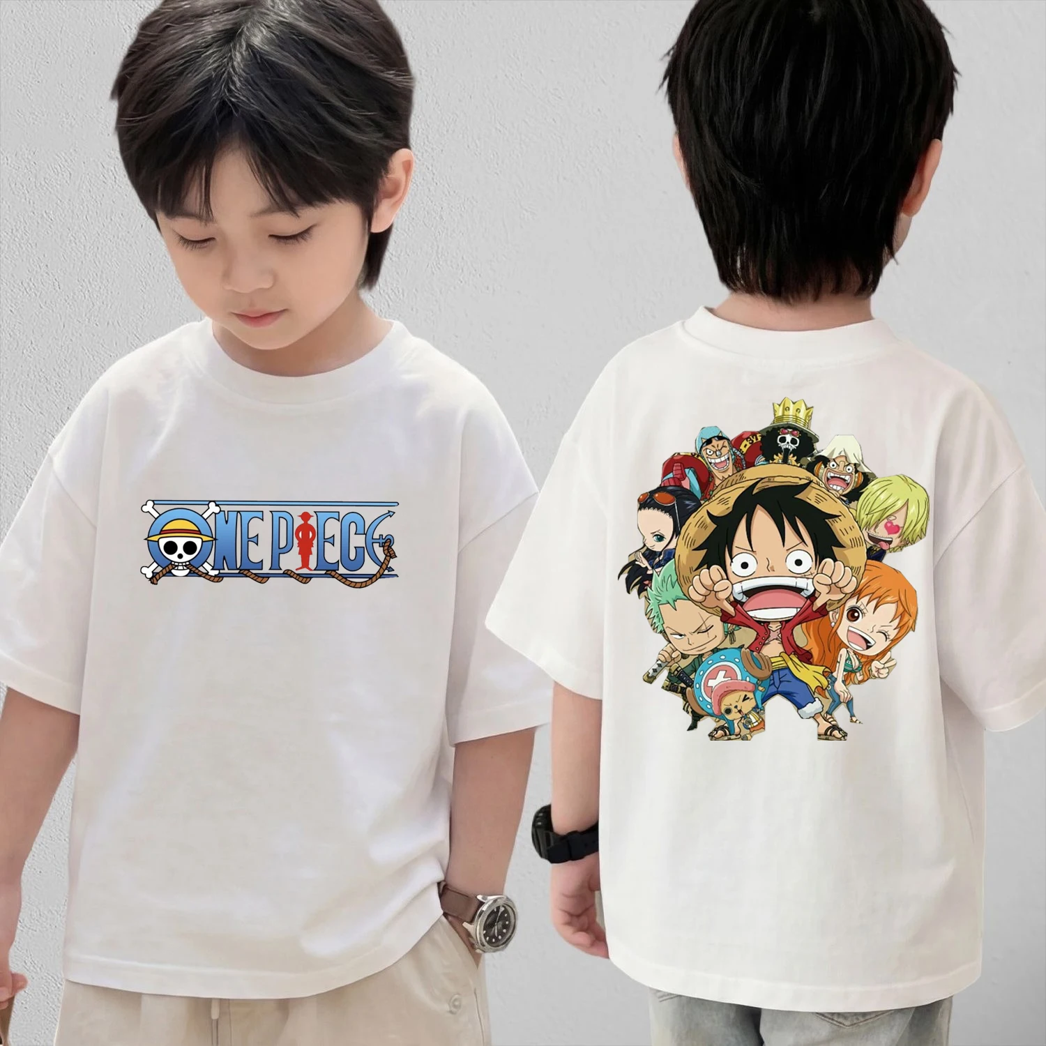Anime One Piece Cosplay T-Shirt Cotton Short Sleeve Tops Casual Loose Retro T-Shirt Men Women Kids Family Matching Outfits view 4
