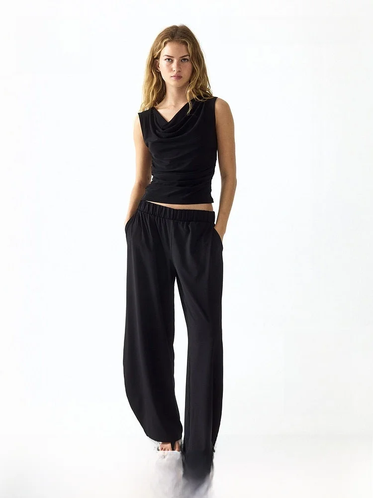 

H&M Summer New Women's Sweat Cloth Lantern Pants Casual Style Natural Waist Polyester Fiber Elastic Fiber Wide Leg Pants