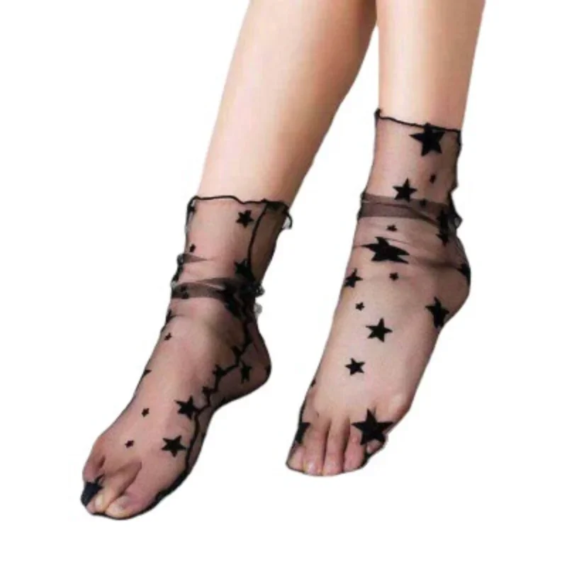 Calcetines de malla para mujer, medias finas de tubo medio, transparentes, transpirables, con encaje, a la moda, para primavera y verano, novedad