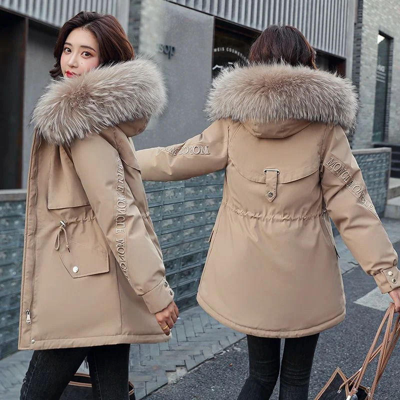 2023 New Women Down Cotton Coat Winter Jacket Female Mid Length Version Parkas Thick Loose Outwear Artificial Fur CollarOvercoat