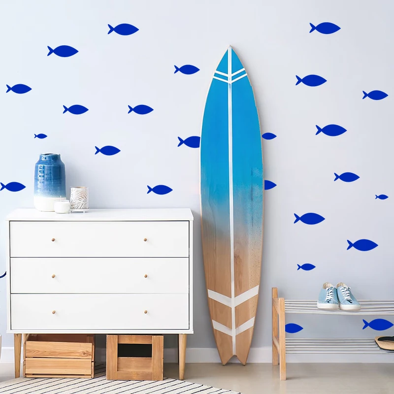 35 pcs Fish /Set Vinyl Wall Sticker Waterproof Removable Bathroom Wall Decor, Ocean Fish Scene Wall Decals For Nursery Kids Room