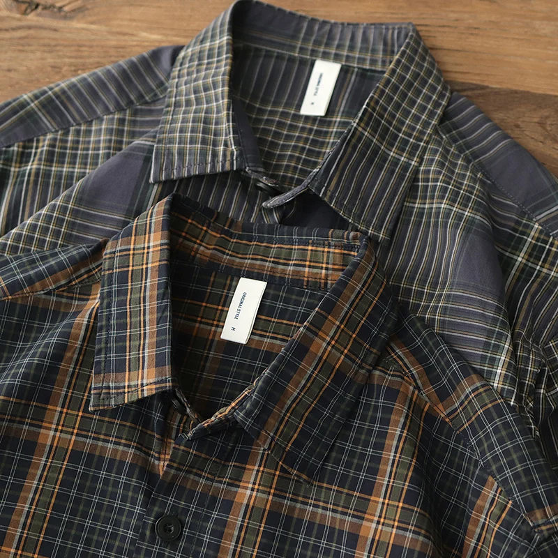 

Мужская рубашка в стиле ретро, японская, длинная, из чистого хлопка, в клетку, повседневная, свободного кроя, весна-осень, в американском стиле, для молодежи