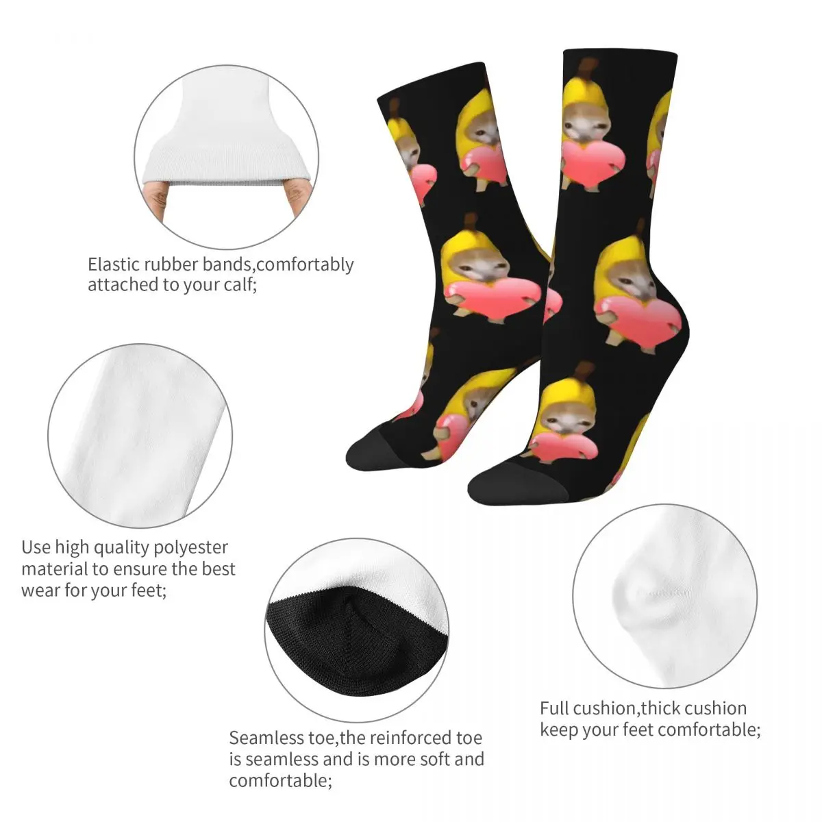 Banana Cat Love Heart Design Theme All Season Socks Merch for Unisex Cozy Dress Socks