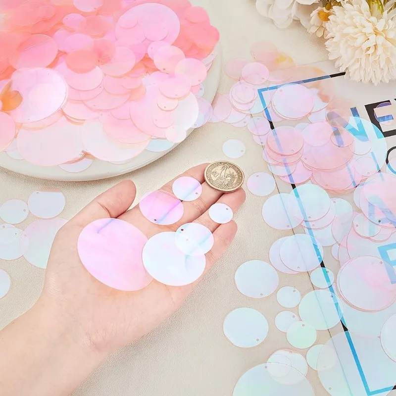 about 700pcs Large Loose Sequins for Crafts Flat Round Sequin Paillettes 15mm/20mm/25mm/30mm/40mm/50mm Iridescent Transparent
