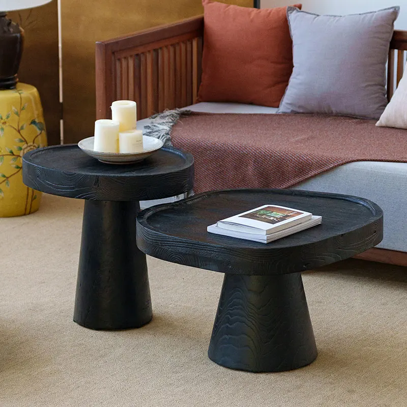 Small round Table Coffee Table Sofa Balcony Side Table Black Carbonized B & B Designer Wooden Pier Table