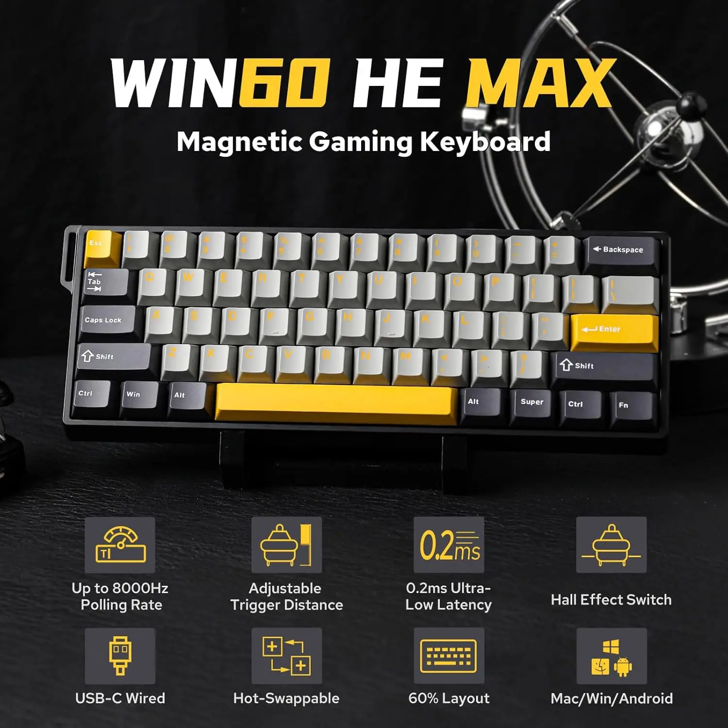 AULA WIN60 HE 60% Max Pro Magnetic Switch Mechanical Keyboard Wired Hot-Swap 8K Polling Rate RGB Gaming Keyboard for PC Gamer