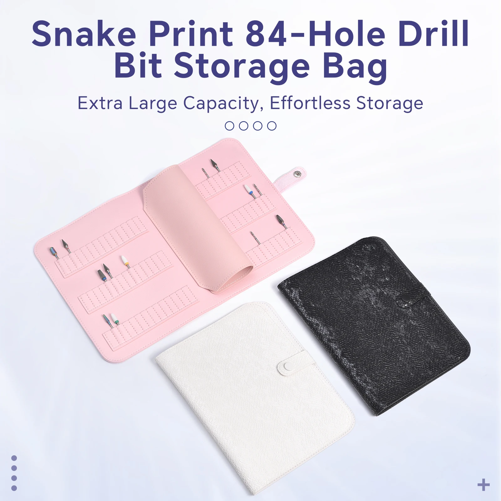 

Snake Print Drill Bit Organizer Bag KADS 84-Hole Black White PU leather Portable Nails Art Tool Storage DIY Manicure Accessories